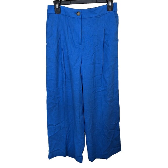 J. Crew Women's Pants Blue Wide Leg Pleated Elastic Back Linen Blend Size 6 - Picture 2 of 12